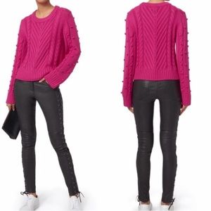 A.L.C. Women’s Sz S Hot Pink Audry Merino Wool Cable Knit Cropped Sweater